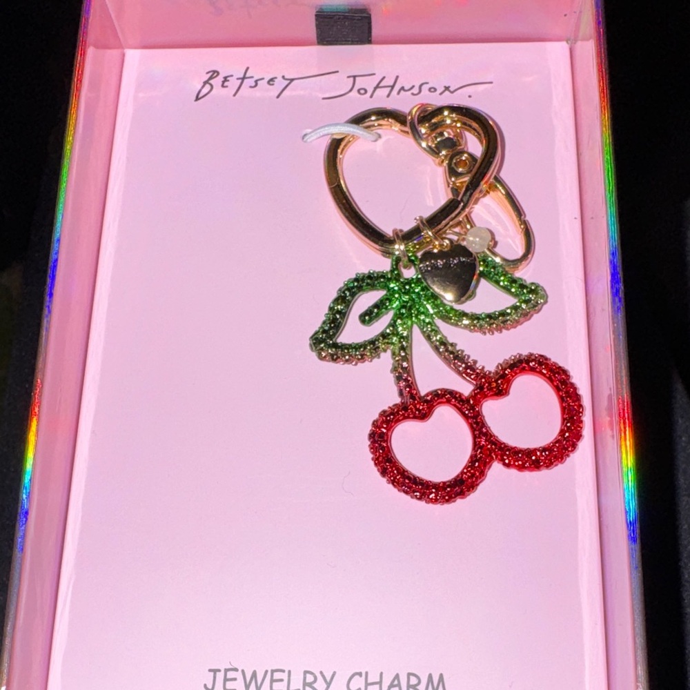 Betsey Johnson Red Cherry Keychain with Green Leaves - Picture 2 of 3
